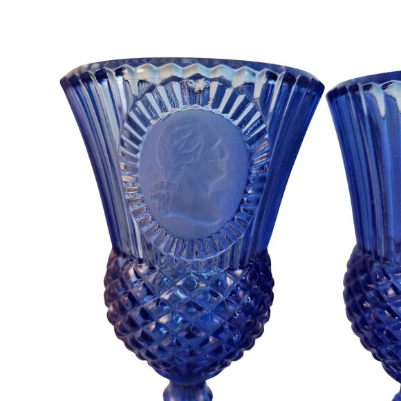 Vtg 1976 Avon Fostoria Cobalt Blue George Martha Washington 4 Glass Wine Goblets - Picture 11 of 11